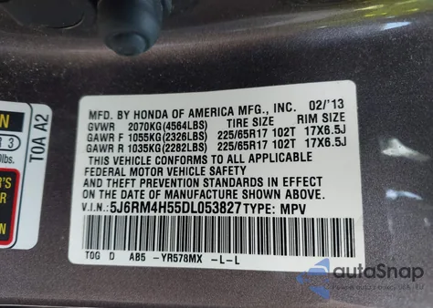 2013 Honda Cr-V Ex z USA, uszkodzony, nr VIN 5J6RM4H55DL053827